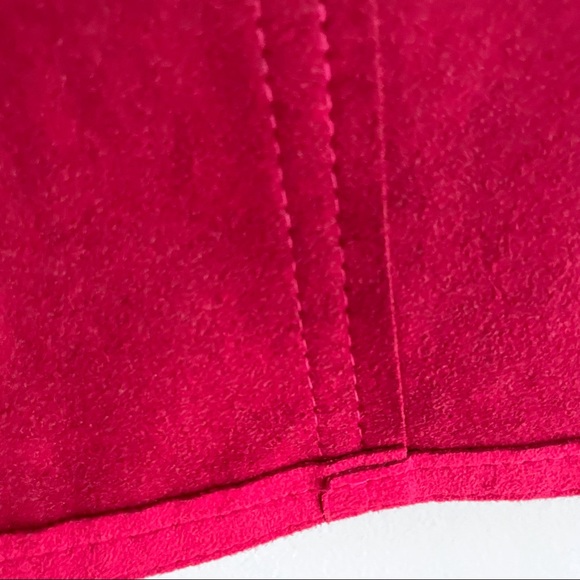 Vegan Leather Suede Skirt in Raspberry Pink Red Midi with Elastic At the Waist - Picture 4 of 5